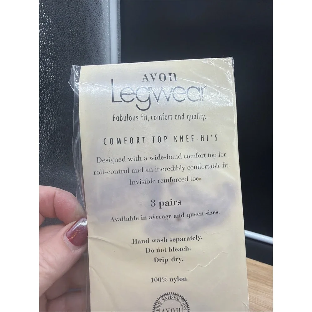 VTG Avon Legwear Comfort Top Knee-high Stockings 6 Pr Off BLK Average 100% Nylon